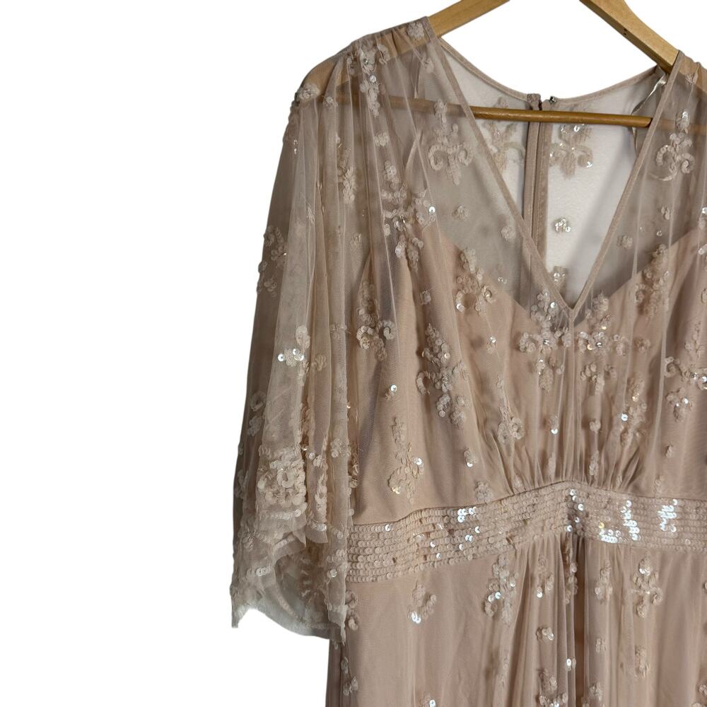 Mac Duggal Blush V Neck Embellished Flutter Sleeve A Line Formal Gown Size 10 - Picture 6 of 14